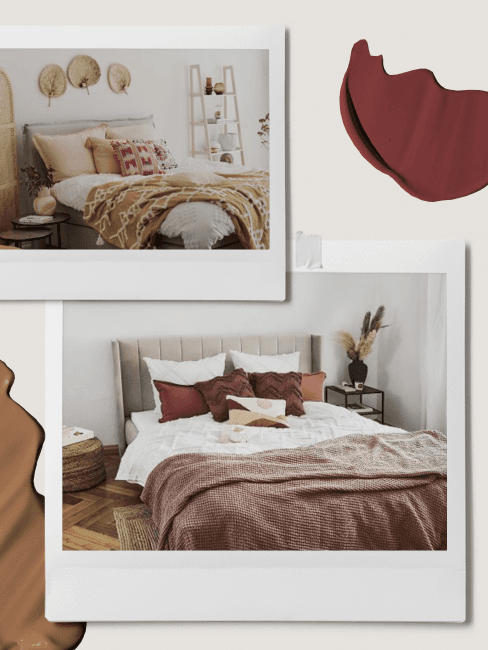 chambre tendance 2023, couleurs tendance pour chambre en 2023,palette brun et terracotta