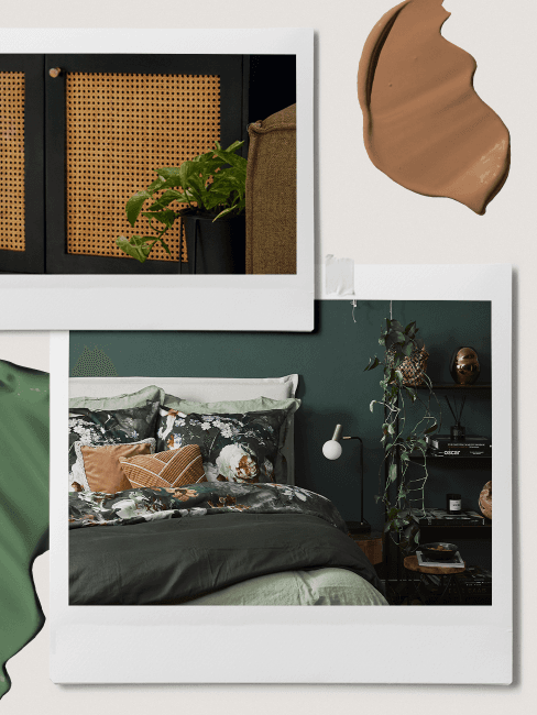 chambre tendance 2023, couleurs tendance pour chambre en 2023,palette brun et vert
