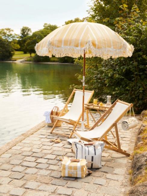 transats, parasol, fleuve, sac isotherme