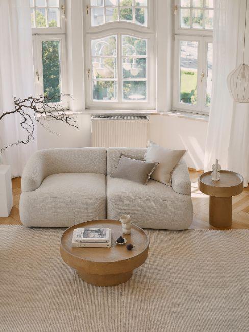 Canapé arrondi, modèle sofia, Westwing, beige, salon minimaliste