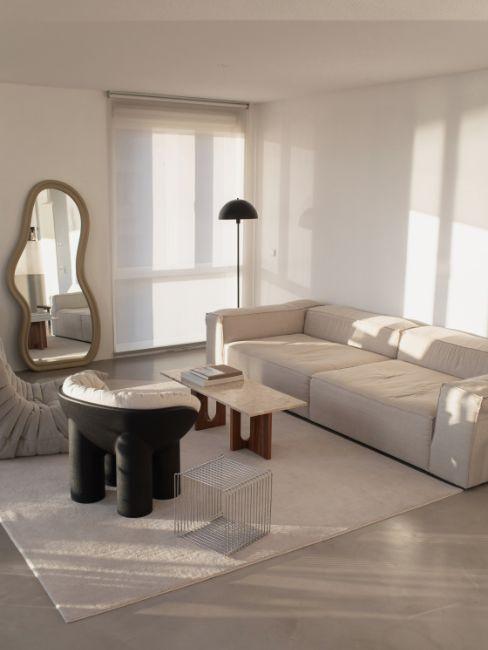 chambre, miroir organique, forme arrondie