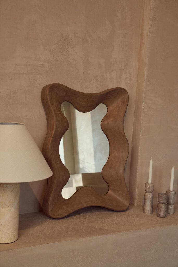 décoration murale miroir,miroir organique en bois, cadre en bois, miroir vague