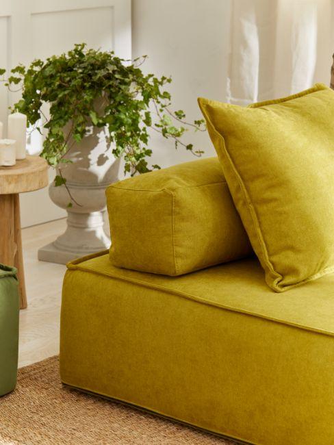 canapé vert anis, coussin vert anis