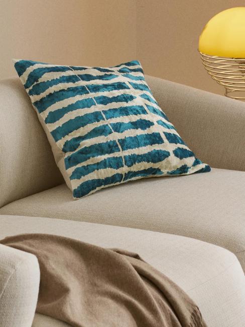 coussin bleu canard et blanc