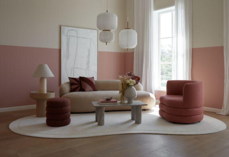 salon beige, rouge brique, rose poudré, Viva Magenta