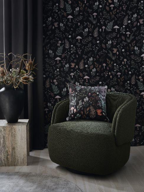 fauteuil cocktail vert, tissu bouclé