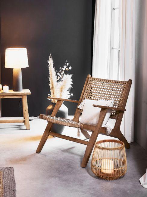fauteuil vintage, salon bohème, fauteuil en cannage