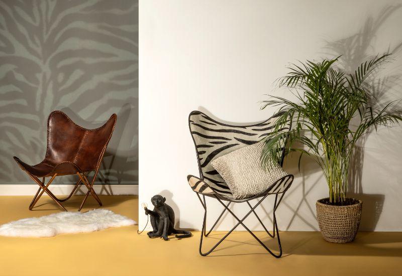 fauteuil papillon zebre, fauteuil papillon cuir brun