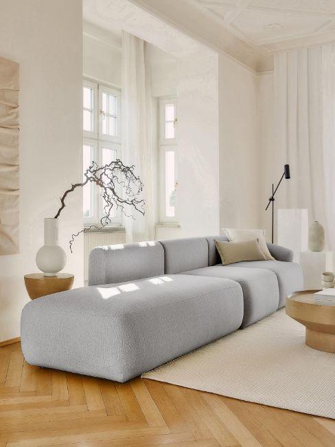 canapé tendance 2023, formes organiques, méridienne, gris clair