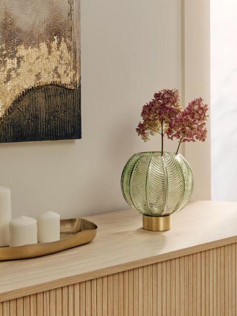 vase style art déco, verre teinté vert et doré