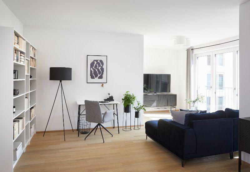 bureau de salon, style moderne, salon blanc