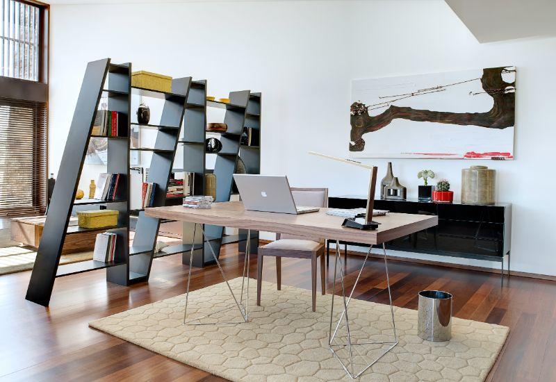 bureau de salon design, étagère de séparation