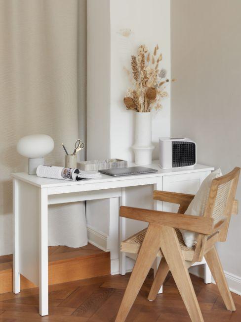 bureau de salon, petit bureau blanc, rideau