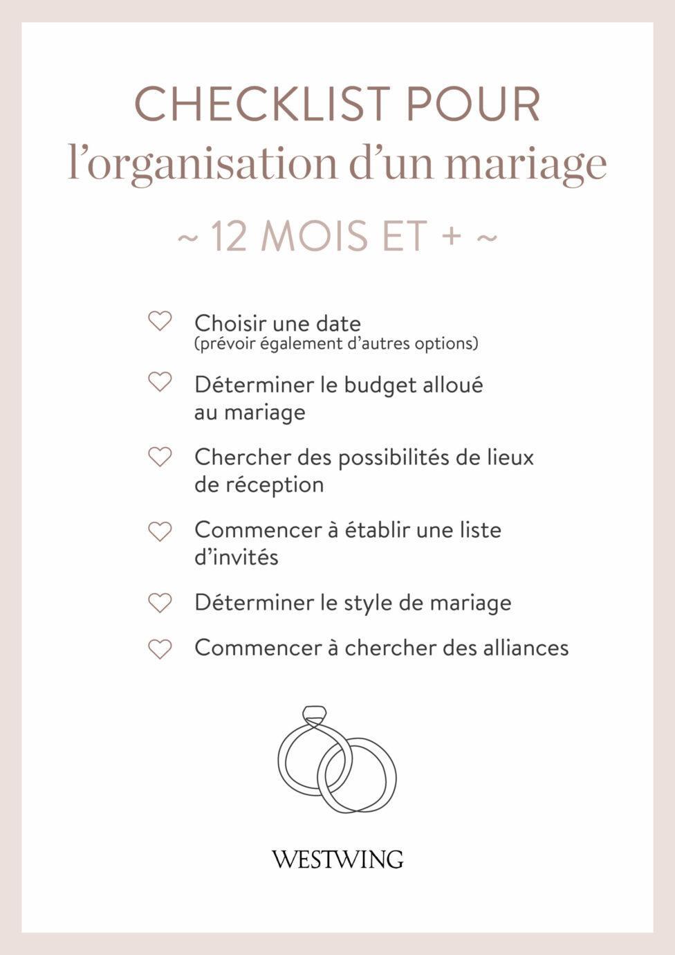 check-list mariage, 12 mois avant