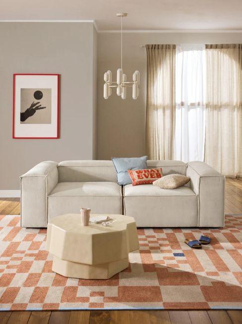 canapé Lennon 3 places beige tapis pêche