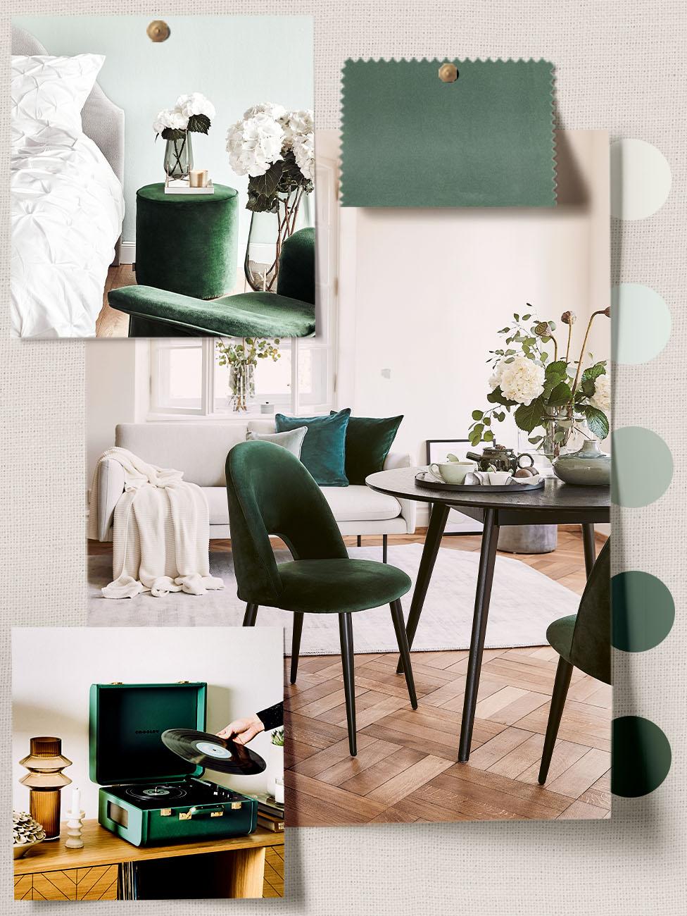 nuances de vert, palette, velours