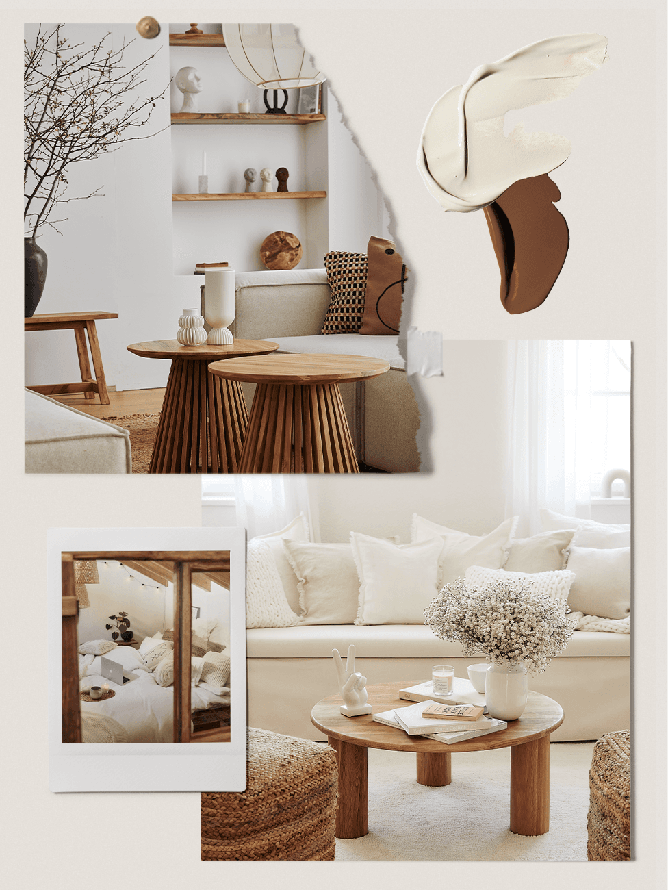 quelle couleur va avec le blanc crème, palette, moodboard déco, crème et marron