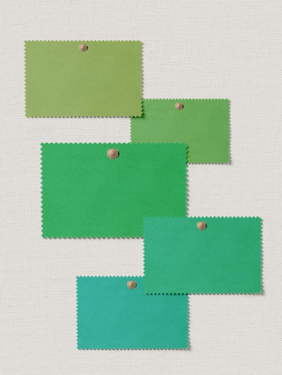 nuances de vert, palette, nuancier avec morceaux de tissu