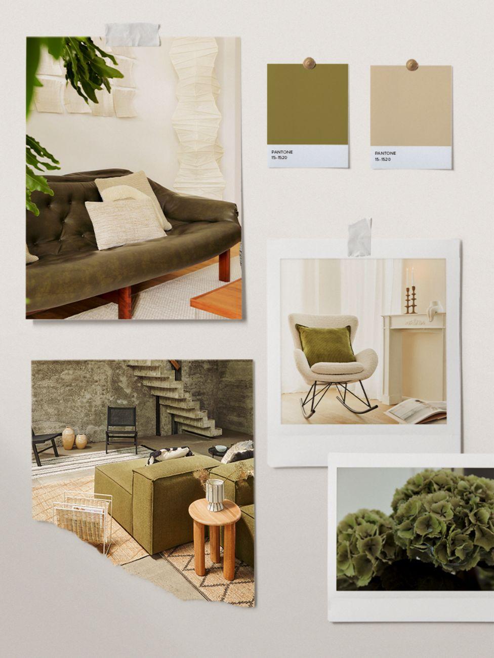 quelle couleur va avec le vert, palette, moodboard, vert et beige
