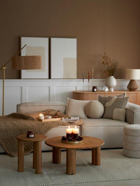 salon cocooning, murs beige ocre