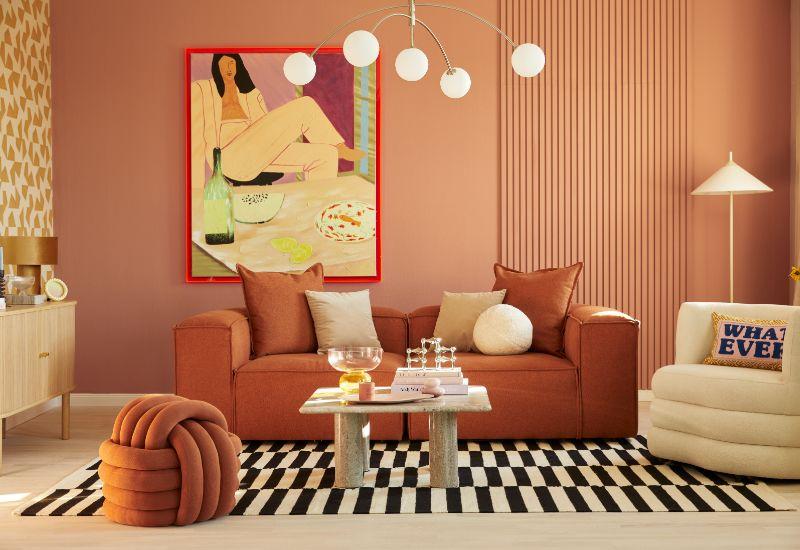 salon moderne, nuances de terracotta