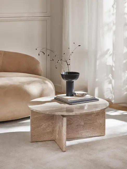 les plus belles tables basses, ronde en travertin