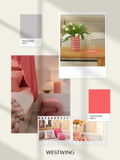 Quelle couleur se marie bien avec le gris, gris et rose poudré, moodboard palette