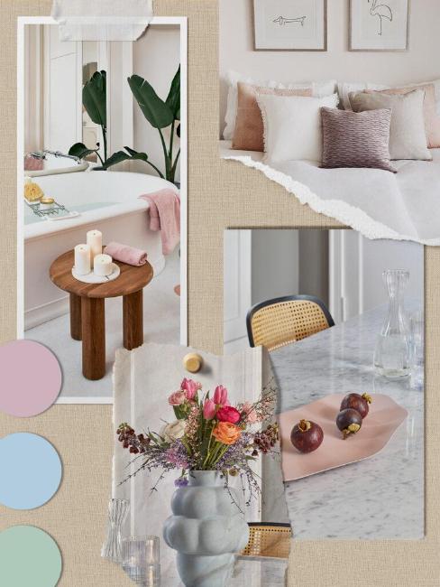 couleur pastel, palette, moodboard, rose, bleu et vert pastel