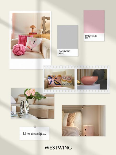 moodboard, couleur avec gris perle, rose