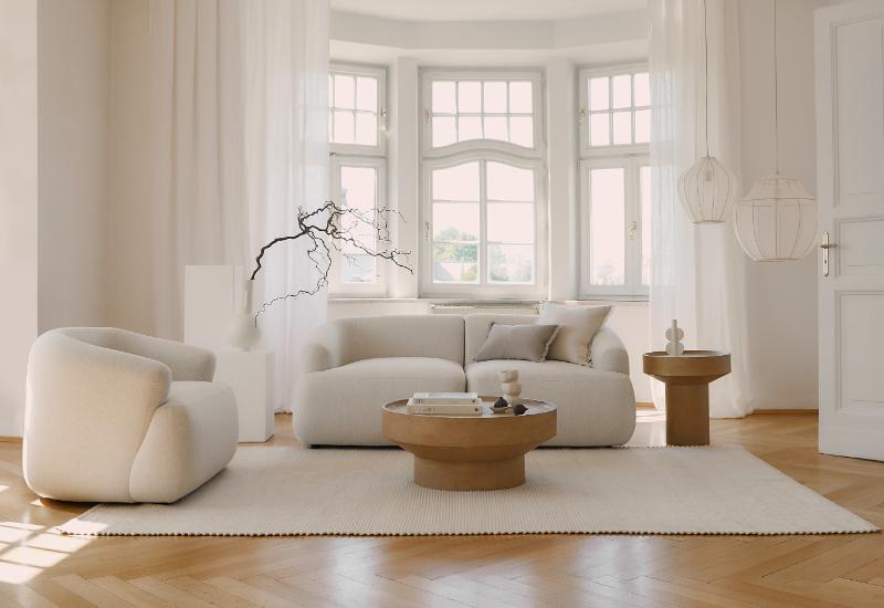 salon minimaliste blanc et bois