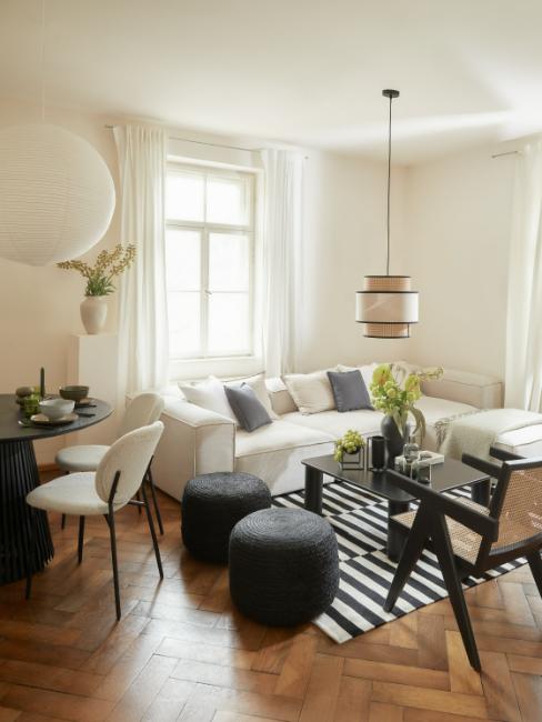 salon salle a manger de 20m2 noir et blanc moderne