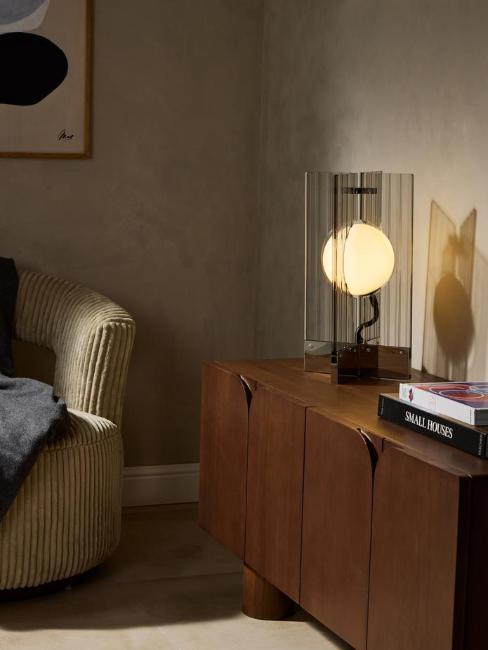 commode avec lampe tendance en plastique gris transparent