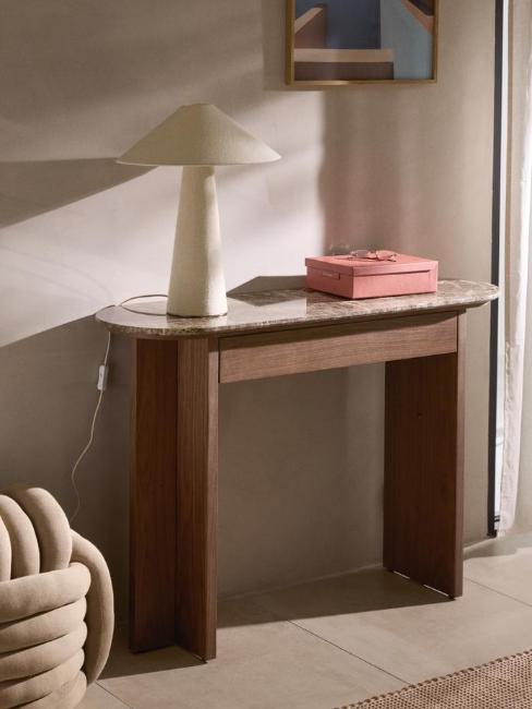 console en bois foncé avec panneau en marbre marron
