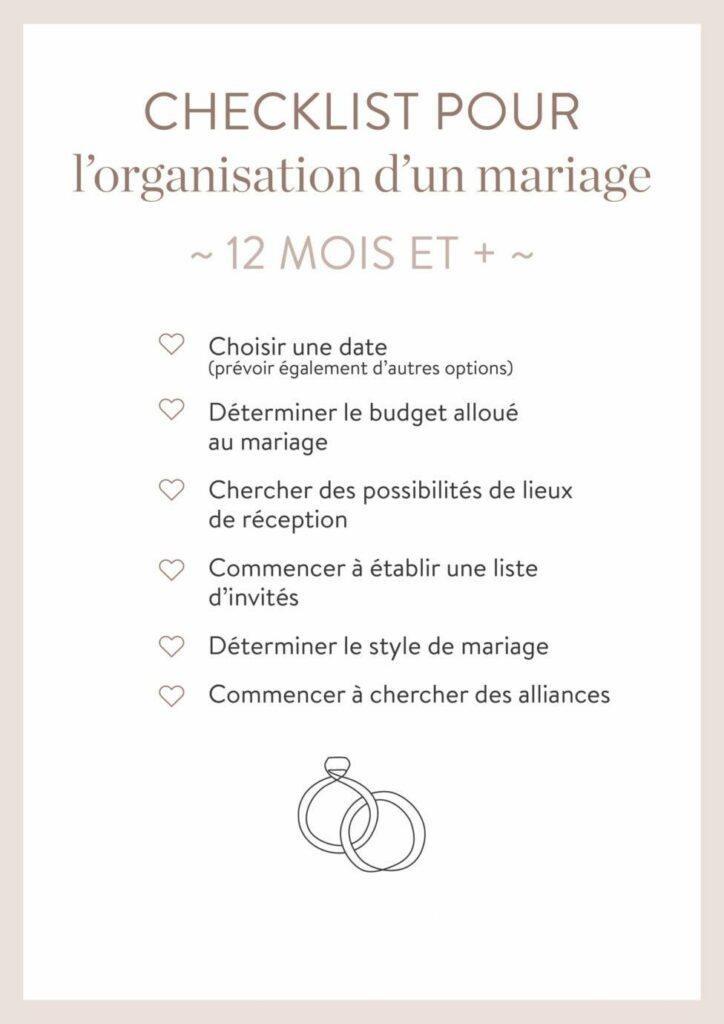 check-list mariage, 12 mois avant