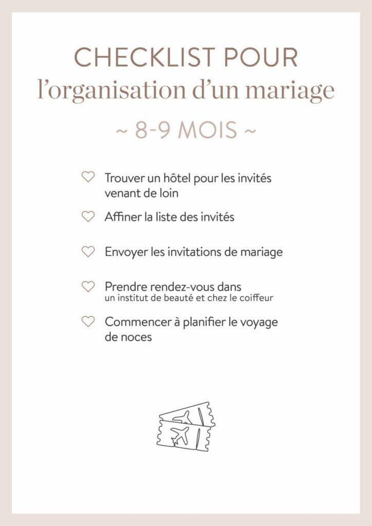 check list mariage, 8 mois avant