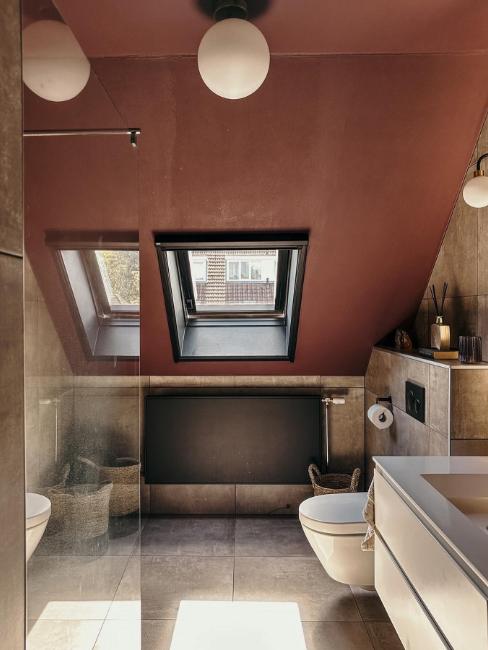salle de bain cocooning avec peinture terracotta