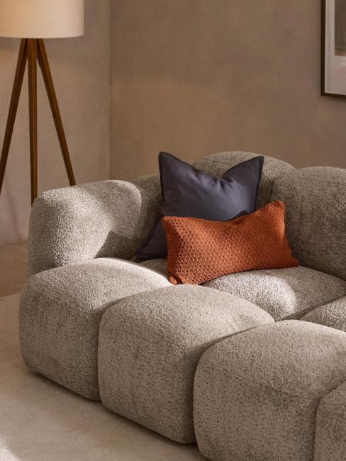 canapé arrondi style bubble en tissu teddy taupe