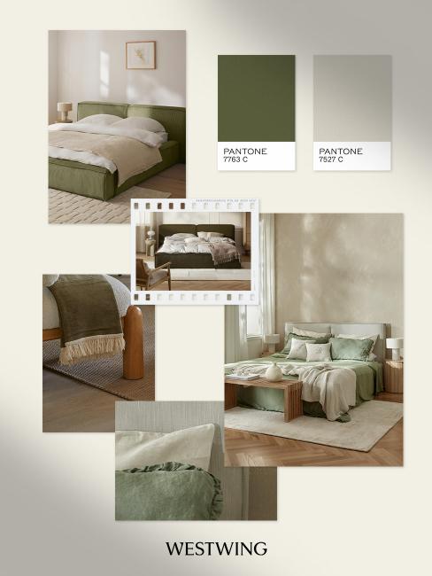 moodboard couleur avec kaki, gris clair