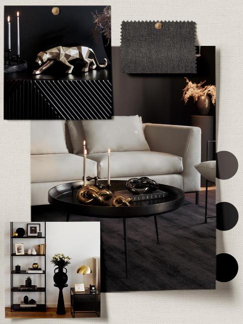 moodboard couleur avec gris anthracite, doré
