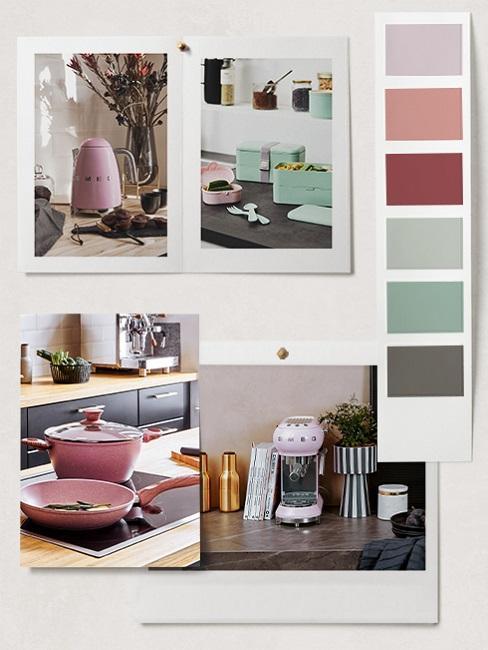 palette moodboard vert d'eau et rose poudré