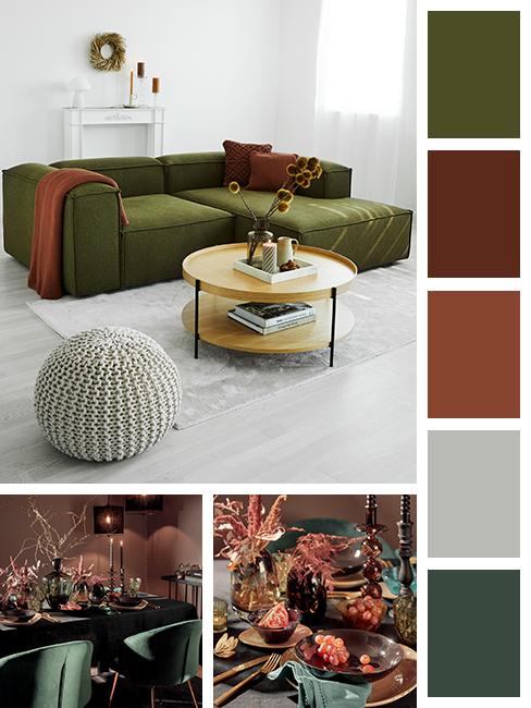 palette moodboard couleur avec bordeaux, vert olive