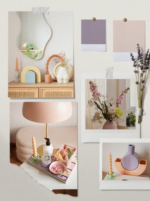 moodboard couleur avec parme, rose pastel