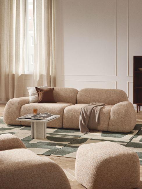 canapé modulable, profond et arrondi beige