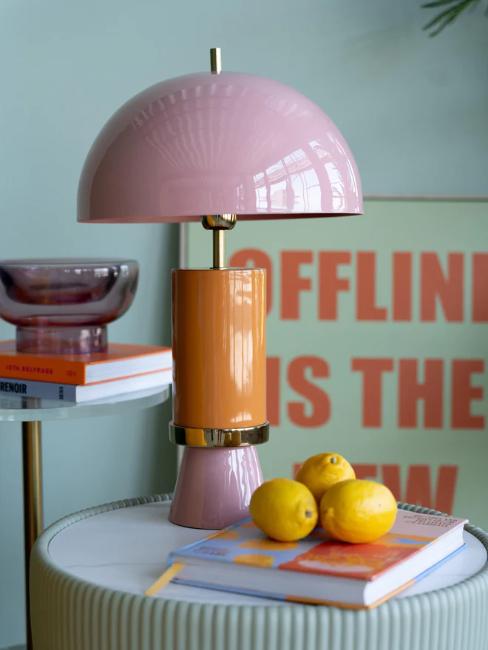 lampe champignon orange, rose et dorée
