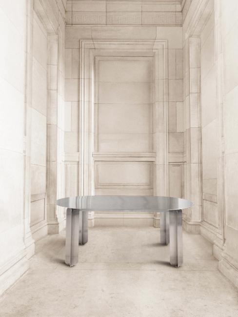 table en acier brossé tendance déco 2025