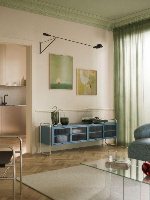 soggiorno con dettagli verde