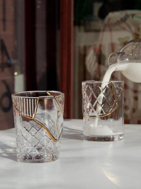 bicchieri con tecnica kintsugi