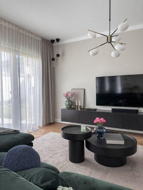 soggiorno moderno con mobili neri