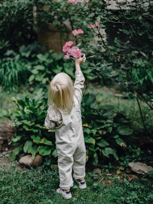 Bambina che raccoglie fiori