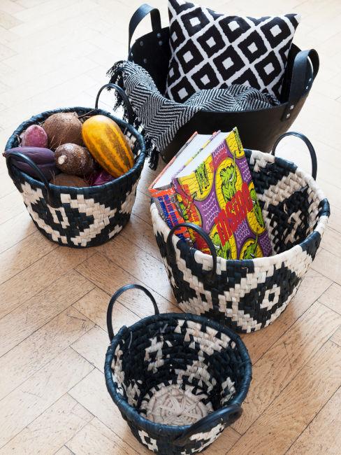 cesti decorativi porta oggetti con pattern etnico